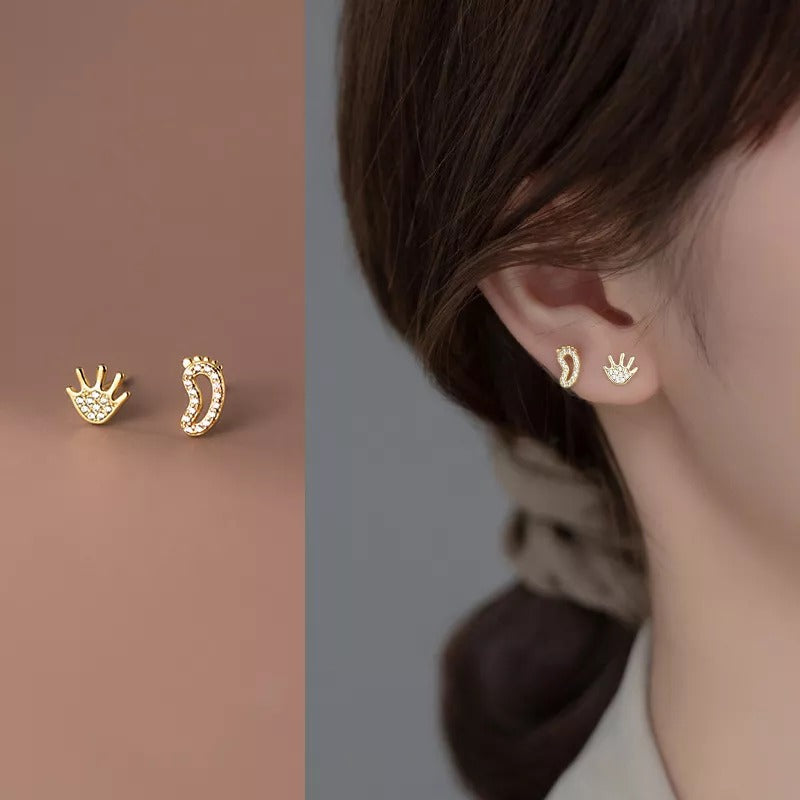 Anyco Fashion Earrings Gold 925 Sterling Silver Luxury Zircon Palm Soles Mini Stud Women Jewelry Gift-Earrings-PEROZ Accessories