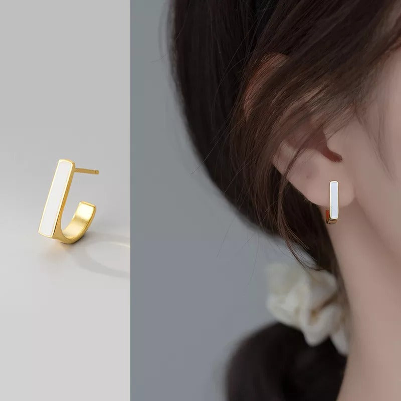 Anyco Fashion Earrings Gold 925 Sterling Silver Geometric Square White Enamel Elegant Stud for Women Jewelry-Earrings-PEROZ Accessories