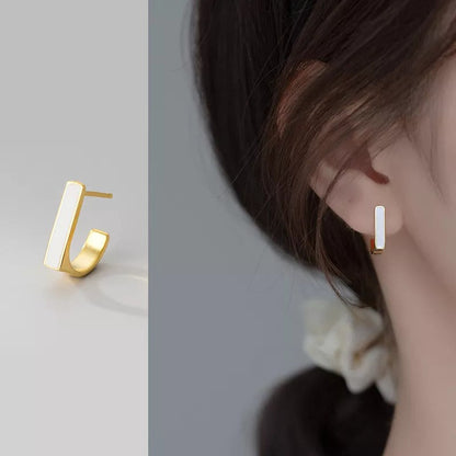 Anyco Fashion Earrings Gold 925 Sterling Silver Geometric Square White Enamel Elegant Stud for Women Jewelry-Earrings-PEROZ Accessories