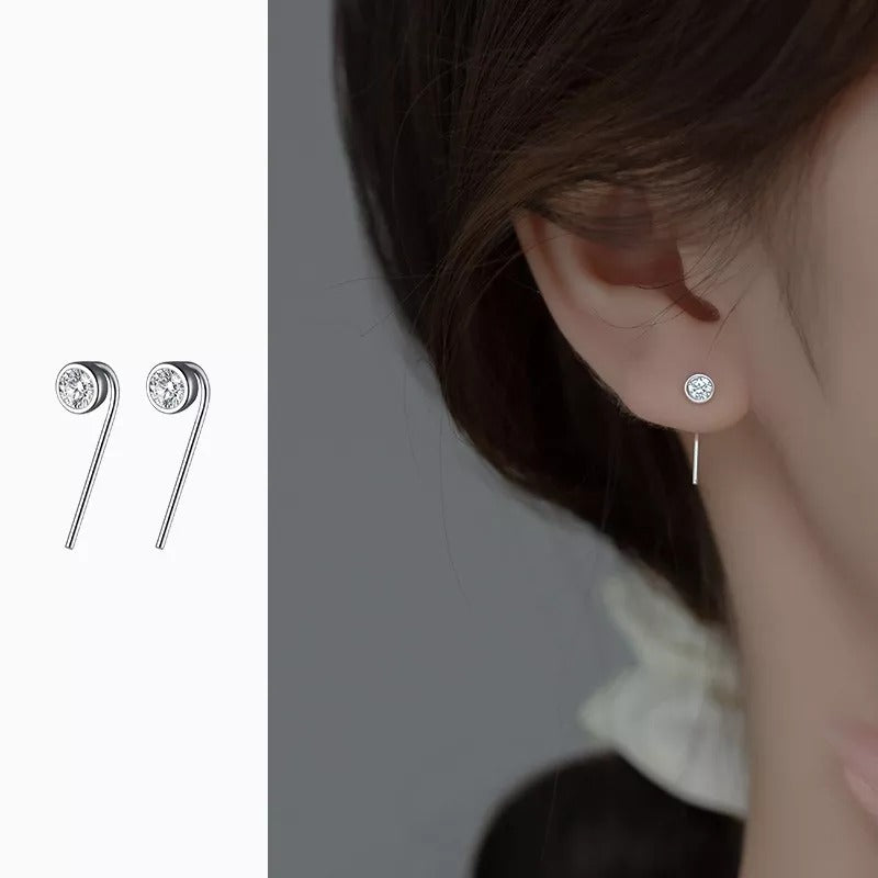 Anyco Fashion Earrings Silver 925 Sterling Round Shiny Zircon Ear Hooks Minimalism Stud Jewelry Women Accessories-Earrings-PEROZ Accessories