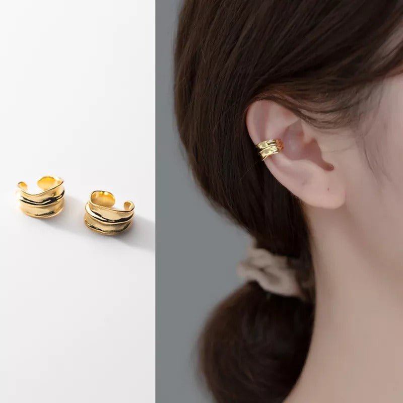 Anyco Fashion Earrings Gold 925 Sterling Silver Simple No Piercing Three-layer Geometric Ear Clip Women Ear Cuff Jewelry-Earrings-PEROZ Accessories