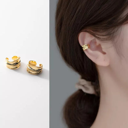 Anyco Fashion Earrings Gold 925 Sterling Silver Simple No Piercing Three-layer Geometric Ear Clip Women Ear Cuff Jewelry-Earrings-PEROZ Accessories