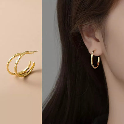 Anyco Fashion Earrings Gold 925 Sterling Silver Simple Huggies Circle Initials Stud for Women Jewelry-Earrings-PEROZ Accessories