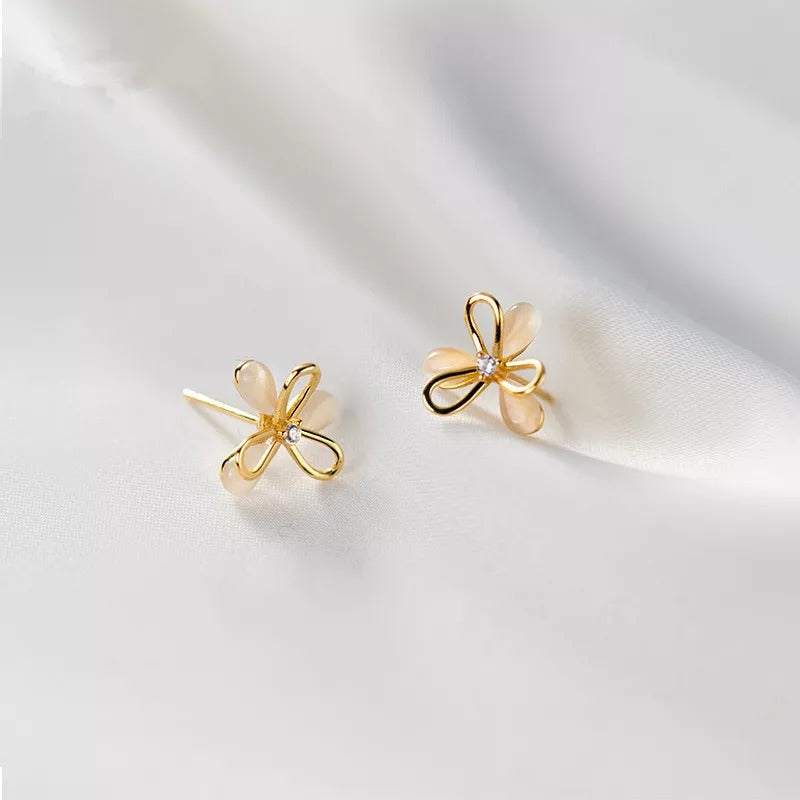 Anyco Fashion Earrings Gold 925 Sterling Silver Cute Romantic Clover Synthetic Opal Stud for Women Jewelry Gift-Earrings-PEROZ Accessories