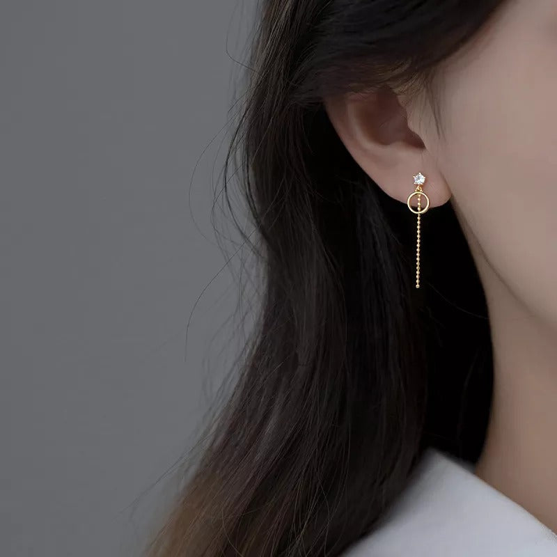 Anyco Fashion Earrings Gold 925 Sterling Silver Geometric Exquisite Shiny Zirconia Tassel Bead Drop Women Jewelry-Earrings-PEROZ Accessories