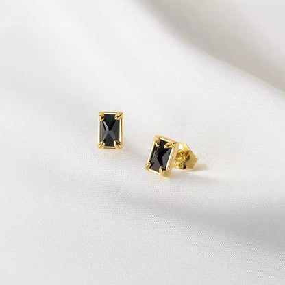 Anyco Fashion Earrings Silver 925 Sterling Black Luxury Zircon Simple Square Small Stud for Women Jewelry-Earrings-PEROZ Accessories