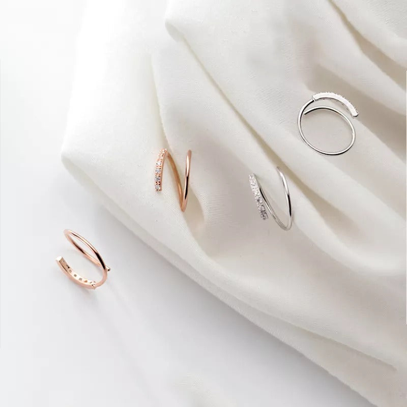 Anyco Fashion Earrings Gold 925 Sterling Simple Spiral Wave Zircon Unique Stud for Women Chic Ear Clip Nose Piercing Jewelry-Earrings-PEROZ Accessories