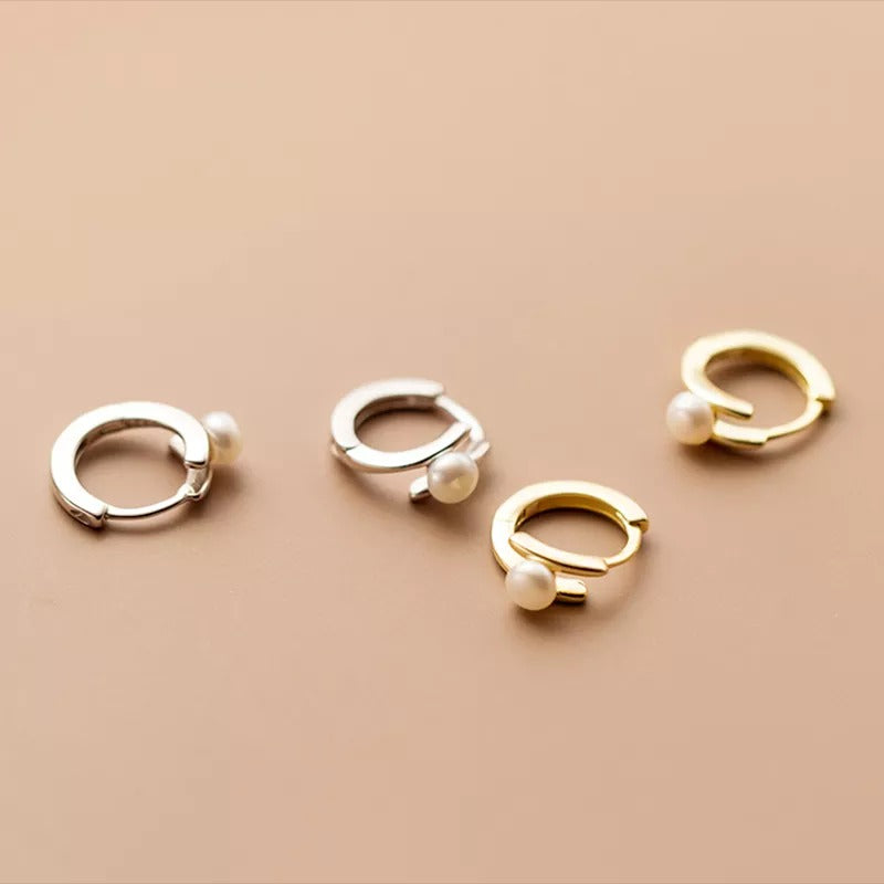 Anyco Fashion Earrings Sterling Silver Trendy Statement Natural Pearl Circle Hoop for Women Huggies Pendiente Fine Piercing Jewelry-Earrings-PEROZ Accessories