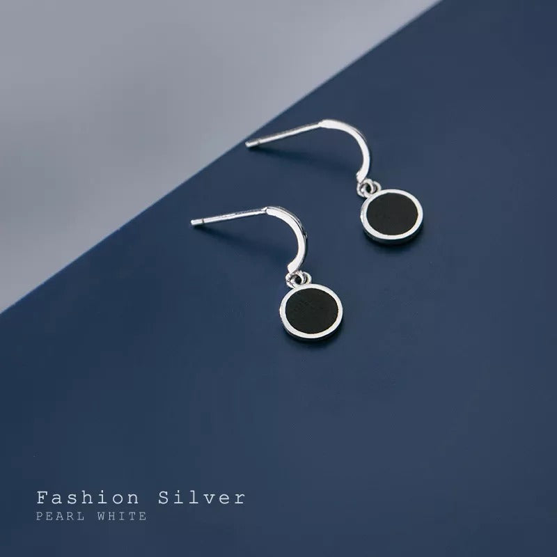 Anyco Fashion Earrings GenuineSterling Silver Geometric Round Black Stud Earrings for Women Office Elegant Earrings Jewelry-Earrings-PEROZ Accessories