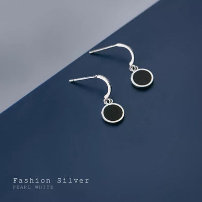 Anyco Fashion Earrings GenuineSterling Silver Geometric Round Black Stud Earrings for Women Office Elegant Earrings Jewelry-Earrings-PEROZ Accessories