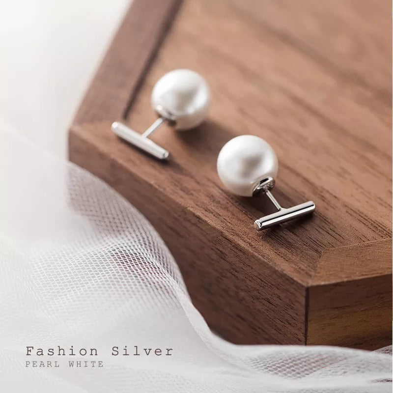 Anyco Fashion Earrings GenuineSterling Silver Round Baroque Pearl Stick Stud Earrings for Women Chic Elegant Party Wedding Jewelry Gift-Earrings-PEROZ Accessories