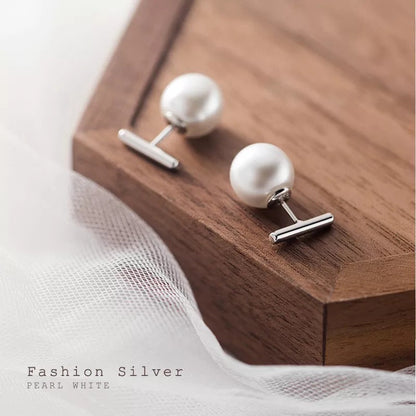 Anyco Fashion Earrings GenuineSterling Silver Round Baroque Pearl Stick Stud Earrings for Women Chic Elegant Party Wedding Jewelry Gift-Earrings-PEROZ Accessories