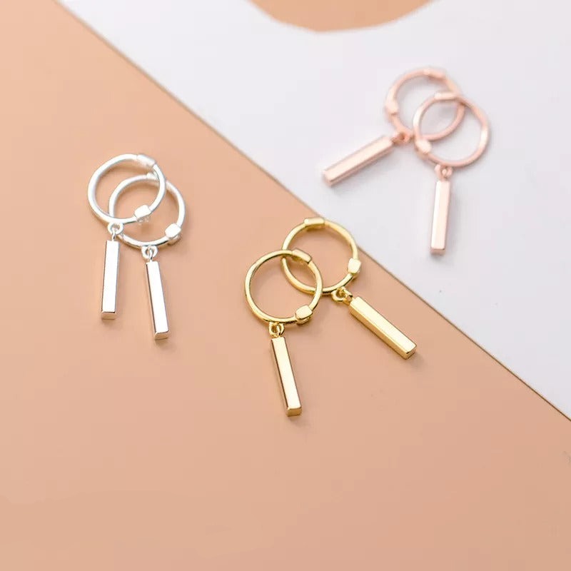 Anyco Fashion Earrings Real Sterling Silver Bohemian Geometry Stick Tassel Stud Hip Hop Punk Party Jewelry Gift for Women-Earrings-PEROZ Accessories