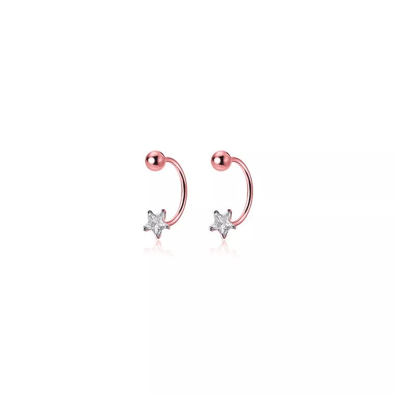 Anyco Fashion Earrings Rose Gold Star Zircon 925 Sterling Silver Romantic Unique Bead Stud for Women Piercing Jewelry-Earrings-PEROZ Accessories