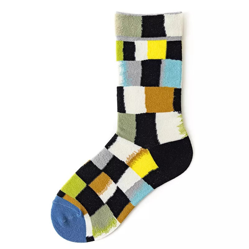 Anysox 5 Pairs Size 5-9 of Fashion Long Sock Cartoon Personalized Nature Multi color Block For Men Woman Winter Warm Comfortable Accessories-Socks-PEROZ Accessories