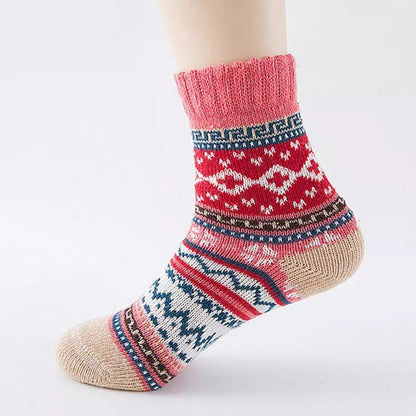 Anysox 5 Pairs Size 5-9 of Fashion Thick Warm wool Women Socks Red Colored Casual National Wind Flower Designed Cotton For Men Woman Foot Accessories-Socks-PEROZ Accessories