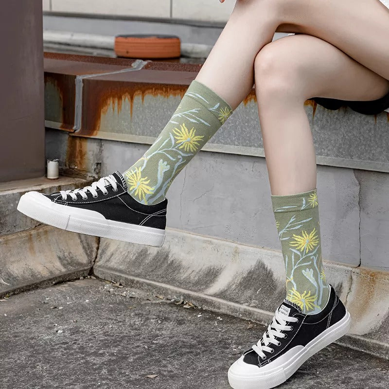 Anysox 5 Pairs Size 5-9 of Fashion Long Sock Cartoon Personalized Creative Nature Leaves For Men Woman Foot Cold Winter Warm Comfortable Accessories-Socks-PEROZ Accessories