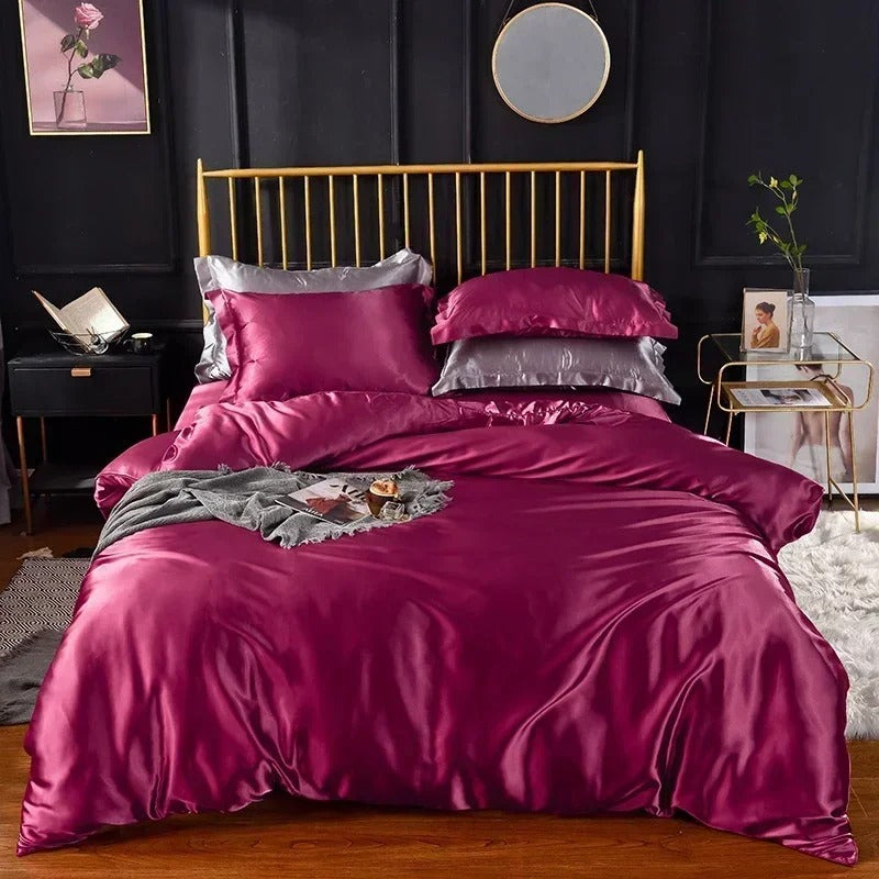 Anyhouz Beddings Magenta 140X210cm 2 Pcs High End Satin Smooth Duvet Cover Set Luxury Polyester Silky Soft Cozy Bedding Set-Duvet Covers-PEROZ Accessories