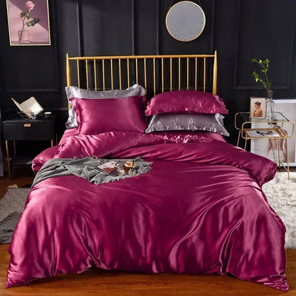 Anyhouz Beddings Magenta 140X210cm 2 Pcs High End Satin Smooth Duvet Cover Set Luxury Polyester Silky Soft Cozy Bedding Set-Duvet Covers-PEROZ Accessories