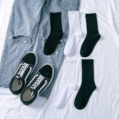 Anysox 5 Pairs Black Size 4-5 Sports Socks Solid Colors Cotton Skateboard Knitted Casual Unisex-Socks-PEROZ Accessories