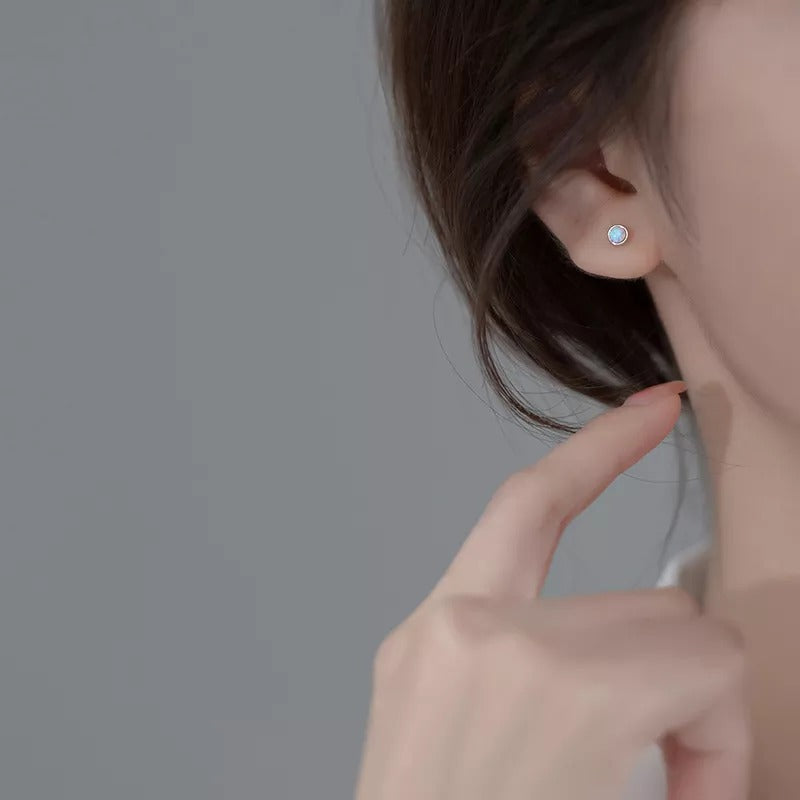 Anyco Fashion Earrings Gold Sterling Cute Opal Zircon Chic Mini Small Stud Women Simple Ear Bone Piercing Jewelry-Earrings-PEROZ Accessories