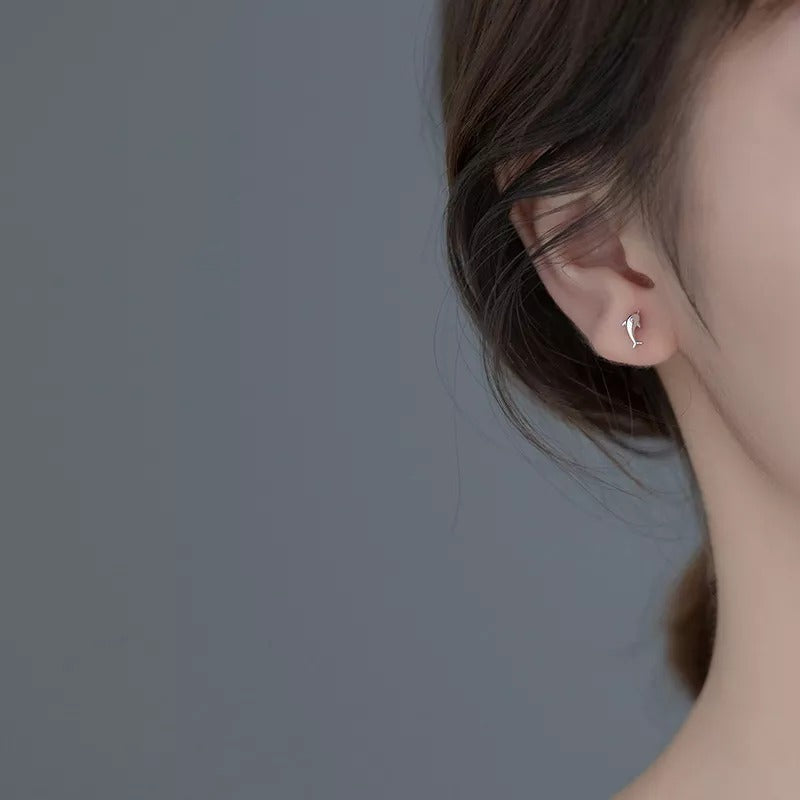 Anyco Fashion Earrings 925 Sterling Silver Simple Glossy Gold Ocean Dolphin Stud for Women Cute Chic Party Piercing Jewelry-Earrings-PEROZ Accessories
