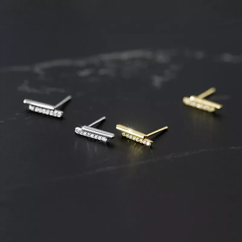 Anyco Fashion Earrings Gold Strip Shiny Zircon Small Stud Simple Unique Elegant Party Jewelry for Women-Earrings-PEROZ Accessories