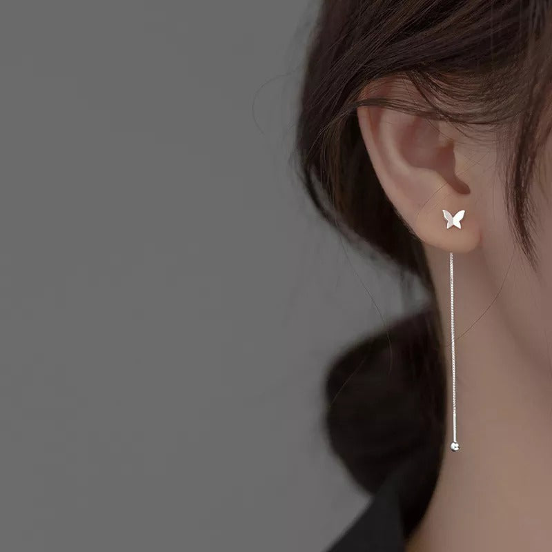 Anyco Fashion Earrings Silver 925 Sterling Sweet Romantic Butterfly Tassel Ear Line Drop for Women Jewelry Gift-Earrings-PEROZ Accessories