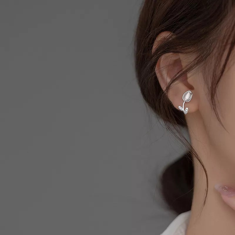 Anyco Fashion Earrings Silver 925 Sterling Romantic Statement Tulip Stud for Women Flower Jewelry-Earrings-PEROZ Accessories