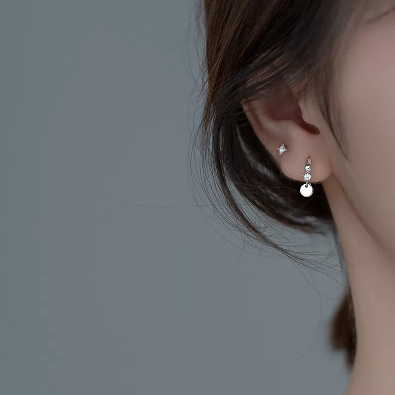 Anyco Fashion Earrings 925 Sterling Silver Simple Disc Pendant Pavé Crystal Zircon Hoop for Women Bohemian Charm Jewelry Accessories-Earrings-PEROZ Accessories