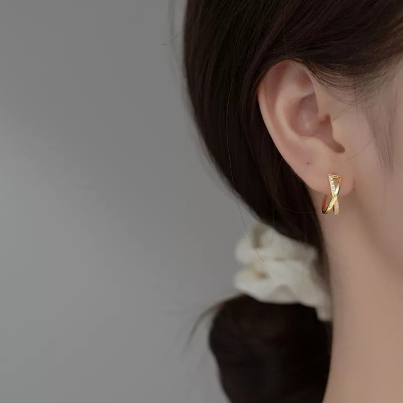 Anyco Fashion Earrings Gold 925 Sterling Silver Cross Shiny Zircon Stud for Women Punk Elegant Unique Golden Jewelry Female-Earrings-PEROZ Accessories