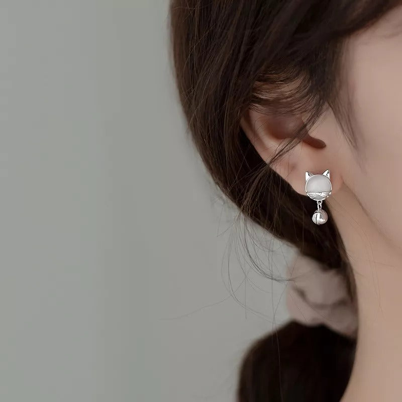 Anyco Fashion Earrings Silver 925 Sterling Unique Cat Claw Chain Tassel Bell for Women Cute Cat Jewelry-Earrings-PEROZ Accessories
