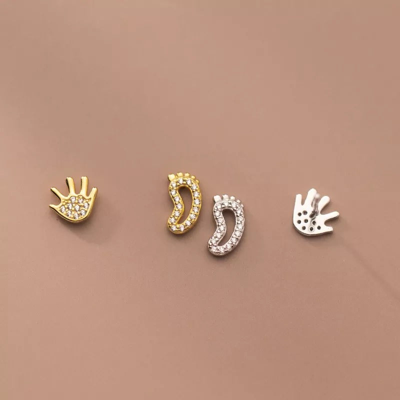 Anyco Fashion Earrings Gold 925 Sterling Silver Luxury Zircon Palm Soles Mini Stud Women Jewelry Gift-Earrings-PEROZ Accessories