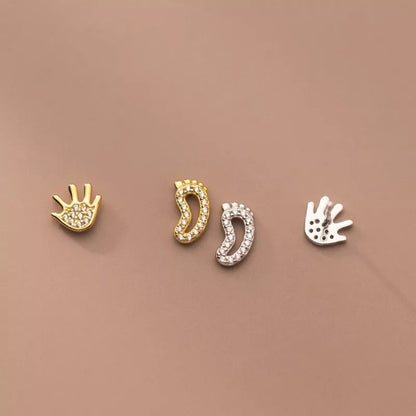 Anyco Fashion Earrings Gold 925 Sterling Silver Luxury Zircon Palm Soles Mini Stud Women Jewelry Gift-Earrings-PEROZ Accessories