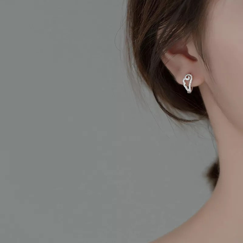 Anyco Fashion Earrings Silver 925 Sterling Romantic Unique Angel Wings Shiny Zircon Ear Buckle for Women Jewelry-Earrings-PEROZ Accessories