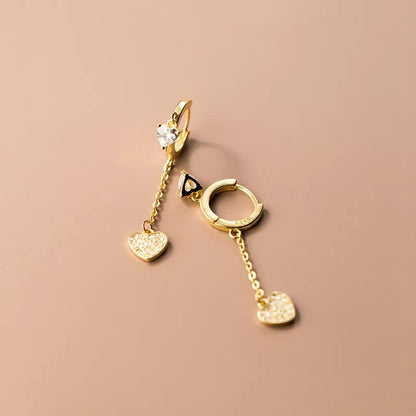 Anyco Fashion Earrings Silver 925 Sterling Romantic Tassel Love Heart Charms Drop for Women Huggies Jewelry-Earrings-PEROZ Accessories