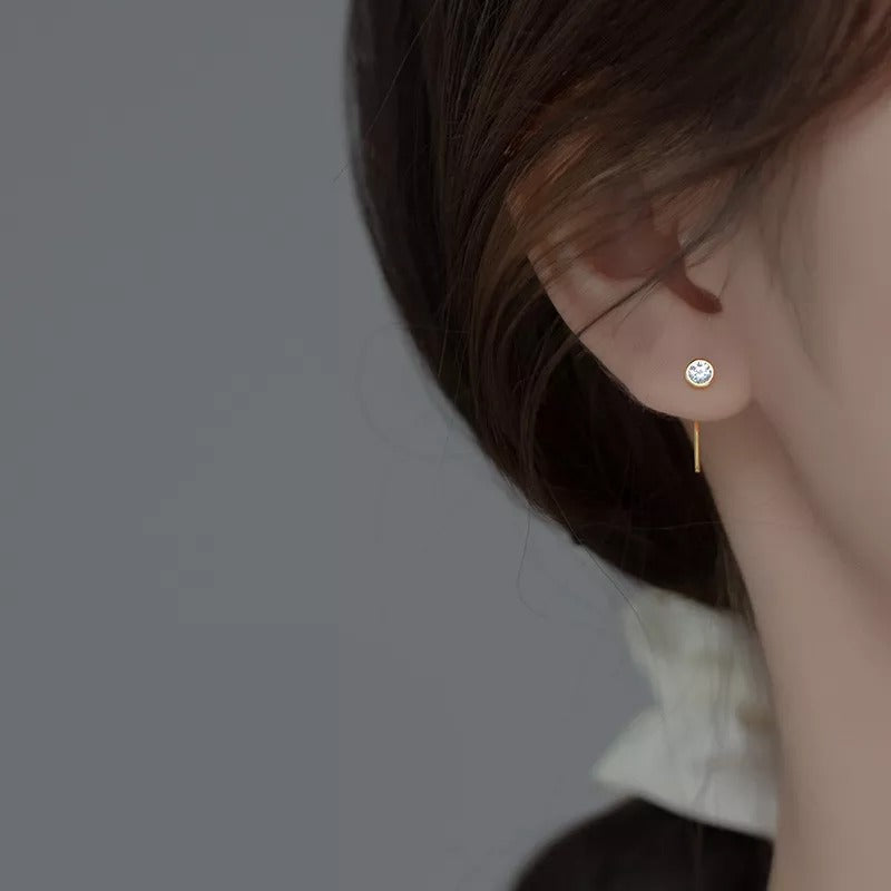 Anyco Fashion Earrings Gold 925 Sterling Silver Round Shiny Zircon Ear Hooks Minimalism Stud Jewelry Women Accessories-Earrings-PEROZ Accessories