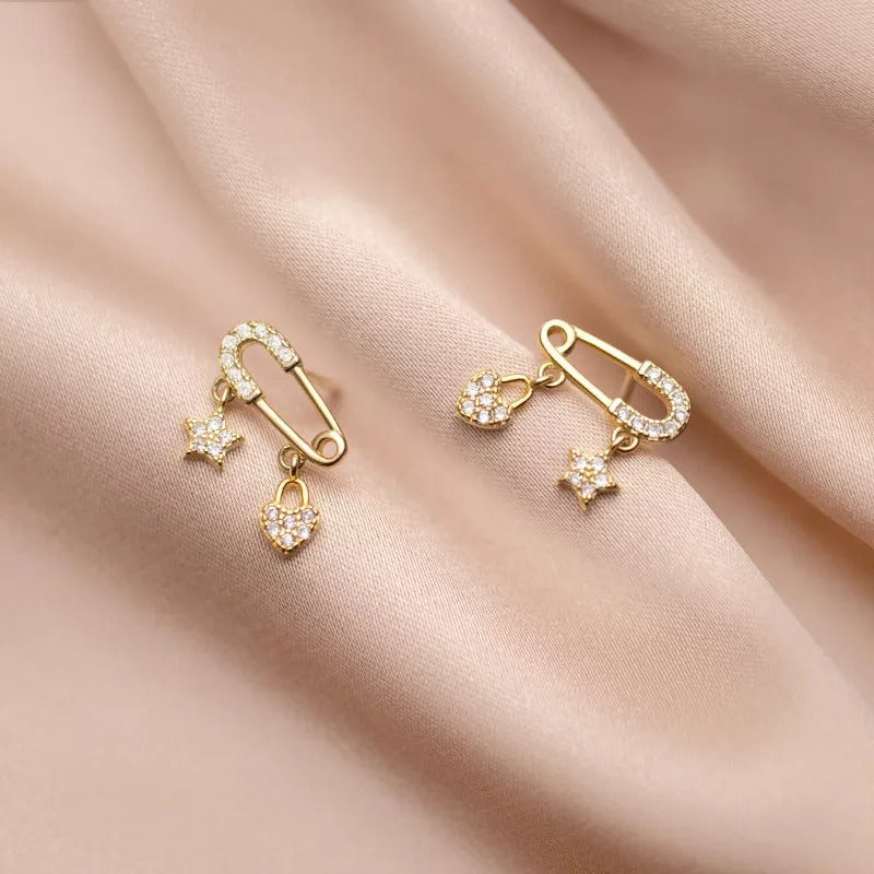 Anyco Fashion Earrings Gold Charming Zircon Pin Stud for Women Genuine Sterling Silver Star Love Pendant Earrings Jewelry-Earrings-PEROZ Accessories