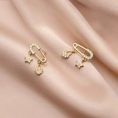 Anyco Fashion Earrings Gold Charming Zircon Pin Stud for Women Genuine Sterling Silver Star Love Pendant Earrings Jewelry-Earrings-PEROZ Accessories