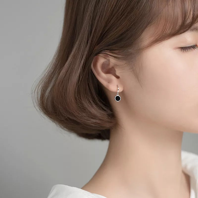 Anyco Fashion Earrings GenuineSterling Silver Geometric Round Black Stud Earrings for Women Office Elegant Earrings Jewelry-Earrings-PEROZ Accessories