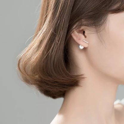 Anyco Fashion Earrings GenuineSterling Silver Round Baroque Pearl Stick Stud Earrings for Women Chic Elegant Party Wedding Jewelry Gift-Earrings-PEROZ Accessories