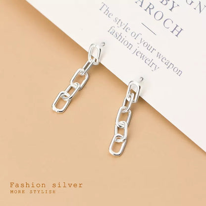 Anyco Fashion Earrings Genuine Sterling Silver Punk Cuban Link Chain Stud Ring Clasp Dangle Rock Jewelry Gift for Women-Rings-PEROZ Accessories