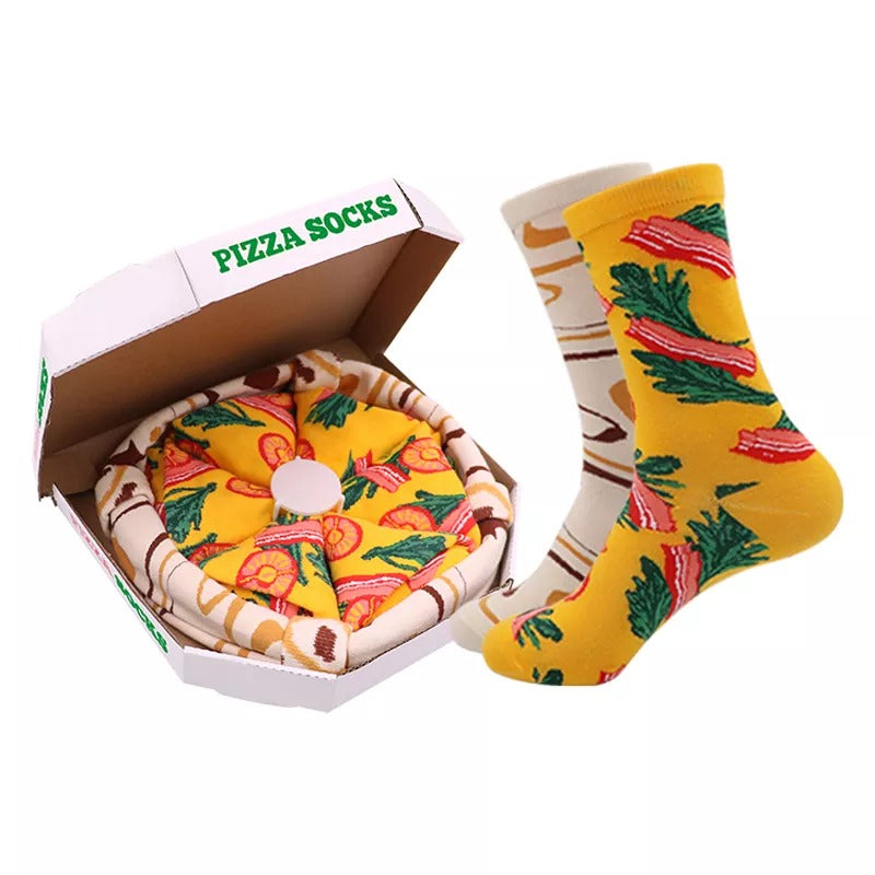 Anysox Biege and Mustard Size 5-11 Fashion Socks With Pizza Design Happy Harajuku Skate Cotton Comfortable To Wear Perfect For Christmas Gift-Socks-PEROZ Accessories