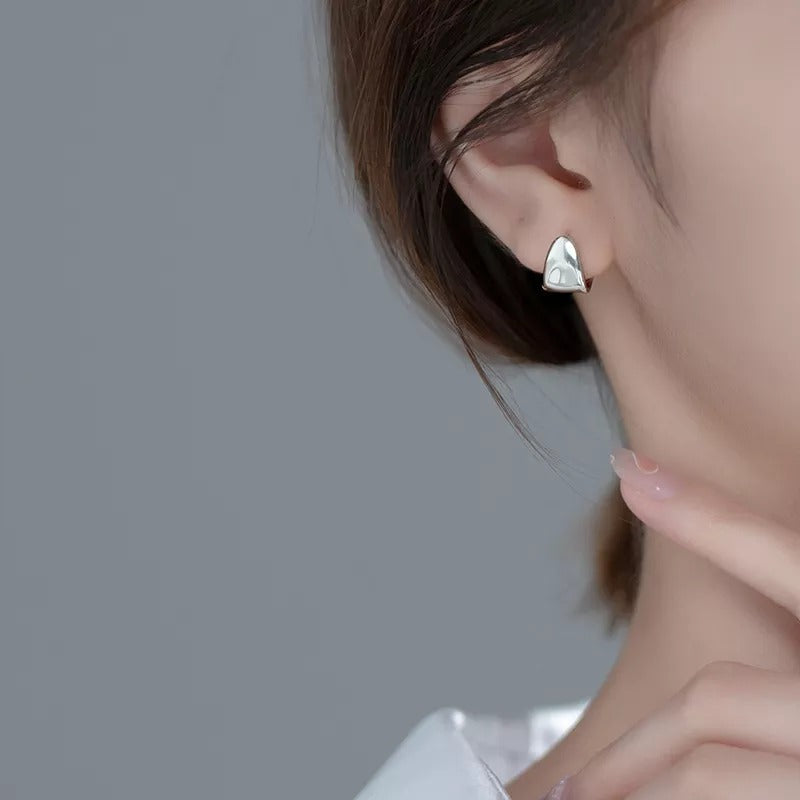 Anyco Fashion Earrings Silver 925 Sterling Minimalist Punk Plated 18k Glossy Huggies for Women Men Jewelry-Earrings-PEROZ Accessories