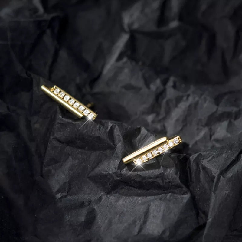 Anyco Fashion Earrings Gold Strip Shiny Zircon Small Stud Simple Unique Elegant Party Jewelry for Women-Earrings-PEROZ Accessories
