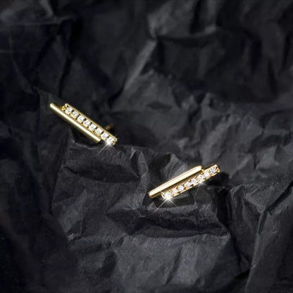 Anyco Fashion Earrings Gold Strip Shiny Zircon Small Stud Simple Unique Elegant Party Jewelry for Women-Earrings-PEROZ Accessories