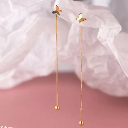 Anyco Fashion Earrings Gold 925 Sterling Silver Sweet Romantic Butterfly Tassel Ear Line Drop for Women Jewelry Gift-Earrings-PEROZ Accessories