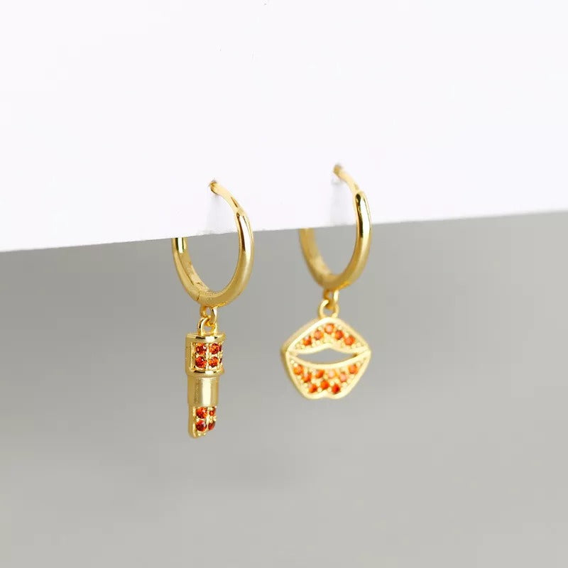 Anyco Earrings Gold Plated Red Zirconia Lips Lipstick Drape For Women Teen Girl Fine Fashion Stylish Accessories Jewelry Gifts-Earrings-PEROZ Accessories