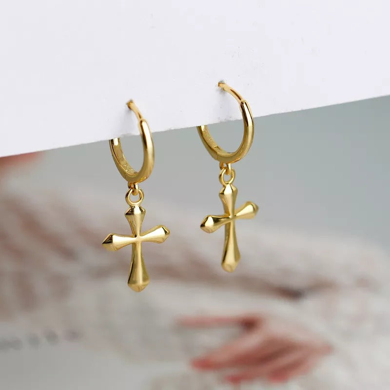 Anyco Earrings Gold Plated Bohemian Glossy Punk Cross Tassel Stud For Women Teen Girl Hip Hop Fashion Stylish Accessories Jewelry Gifts-Earrings-PEROZ Accessories