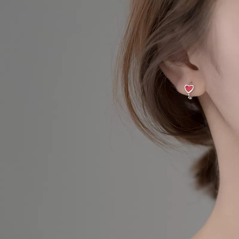Anyco Fashion Earrings Silver 925 Sterling Romantic Love Heart Red Enamel Piercing Women Jewelry Ear Buckle-Earrings-PEROZ Accessories